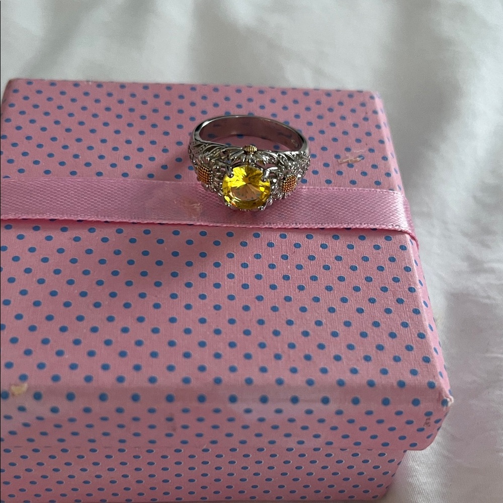 Silver Ring with Yellow Gemstone